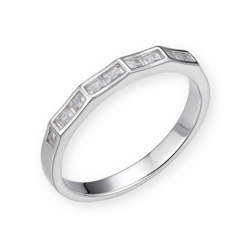 Moissanite Solid 925 Sterling Silver Half Eternity Baguette Ring Baguette Cut Women Band