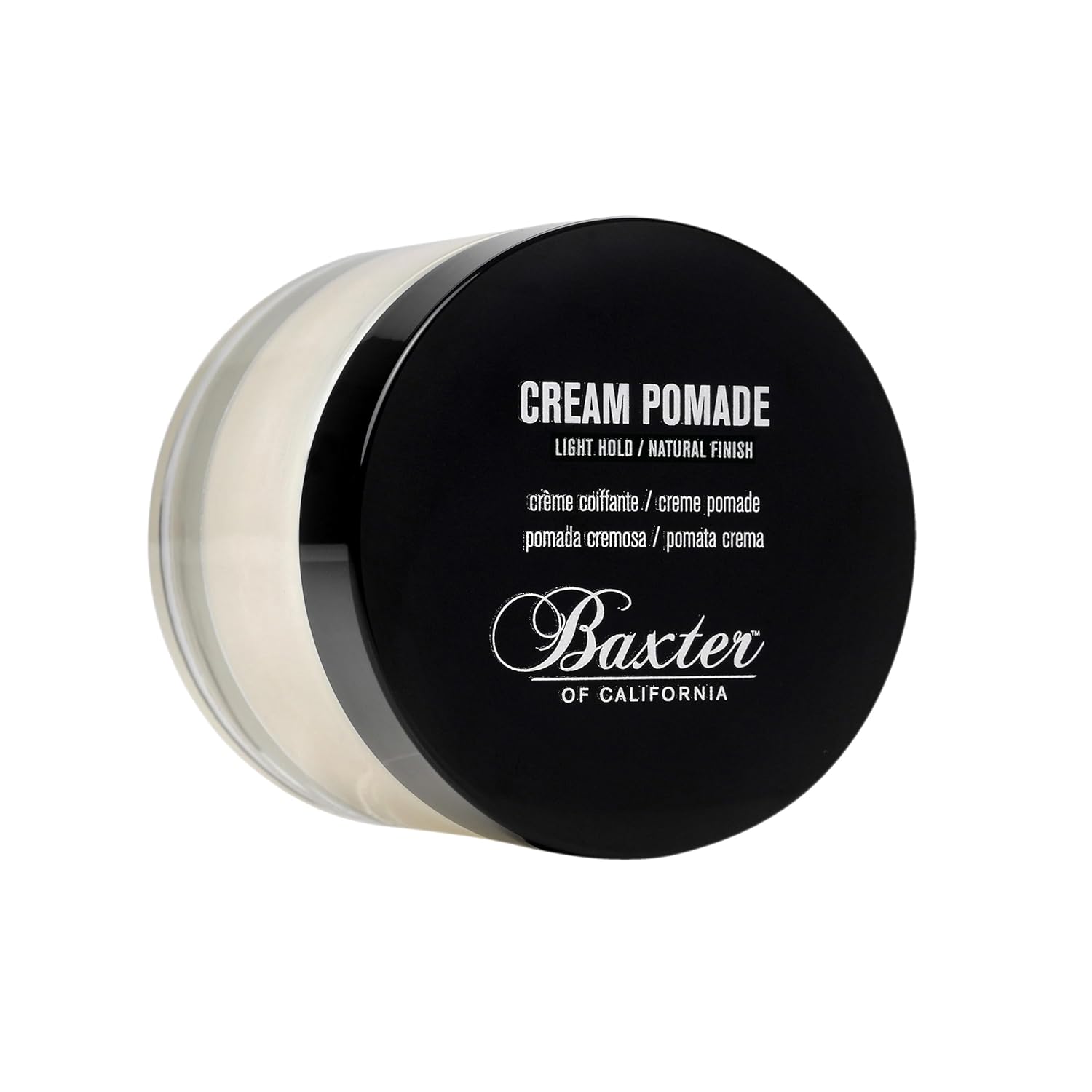 Baxter of California Cream Pomade for Men offering a natural finish and light hold in a container