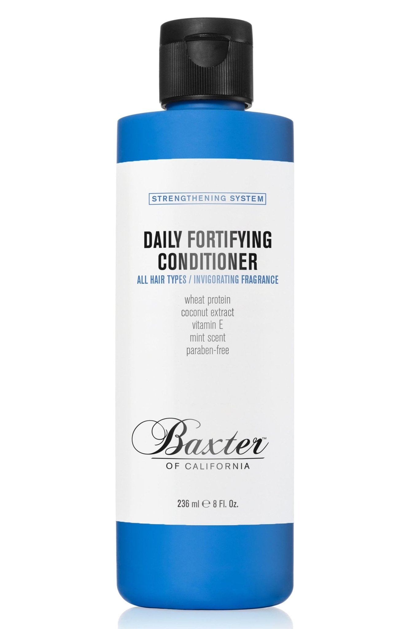 Baxter of California 8 oz Daily Fortifying Hair Conditioner in a deep royal blue and white bottle