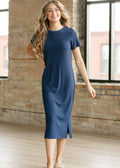 Baylor Navy Ribbed Knit Midi T-Shirt Dress