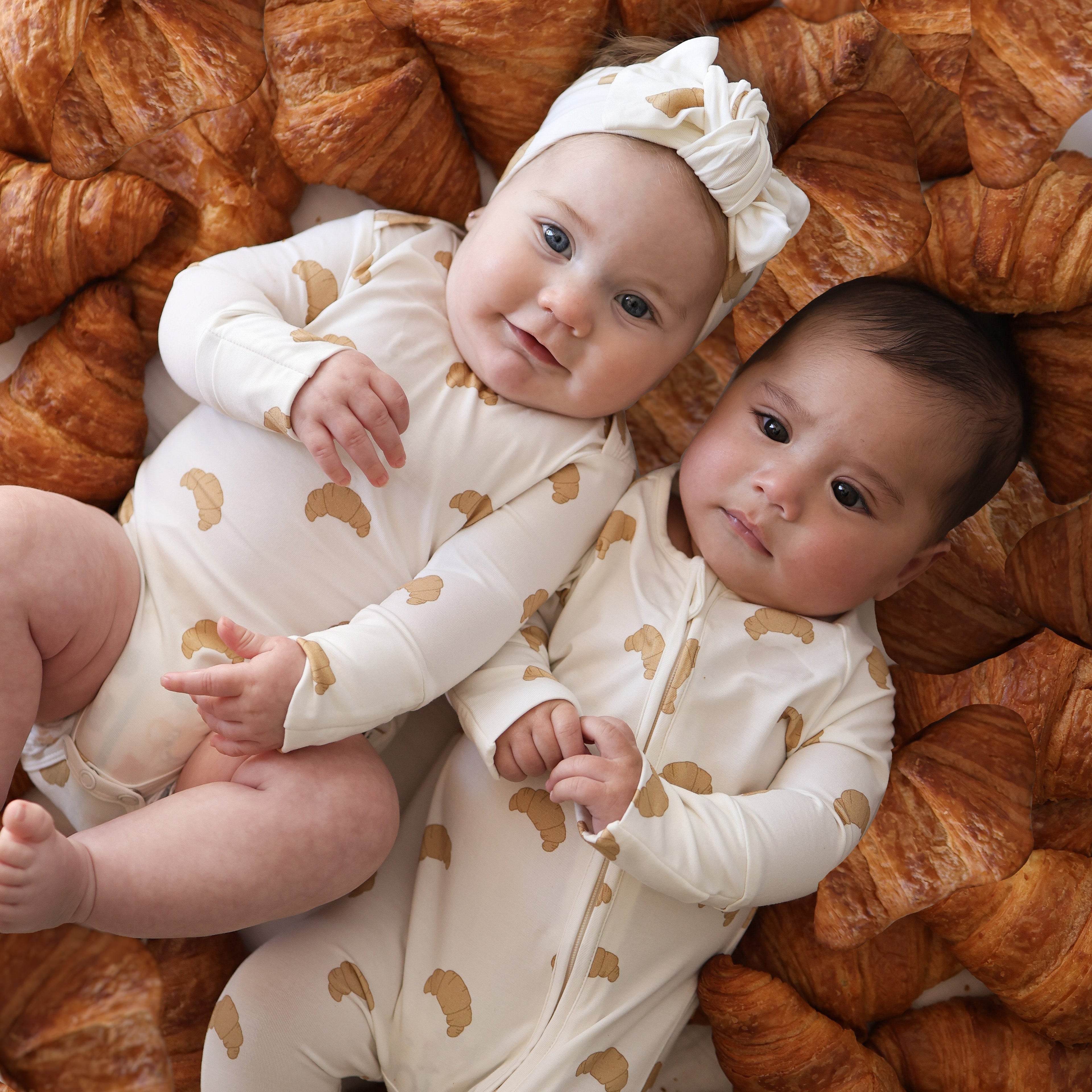 Long Sleeve Bamboo Snapsuit | Croissants