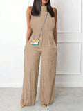 Sleeveless Halter Ruffled Cami Jumpsuit with Flared Hem