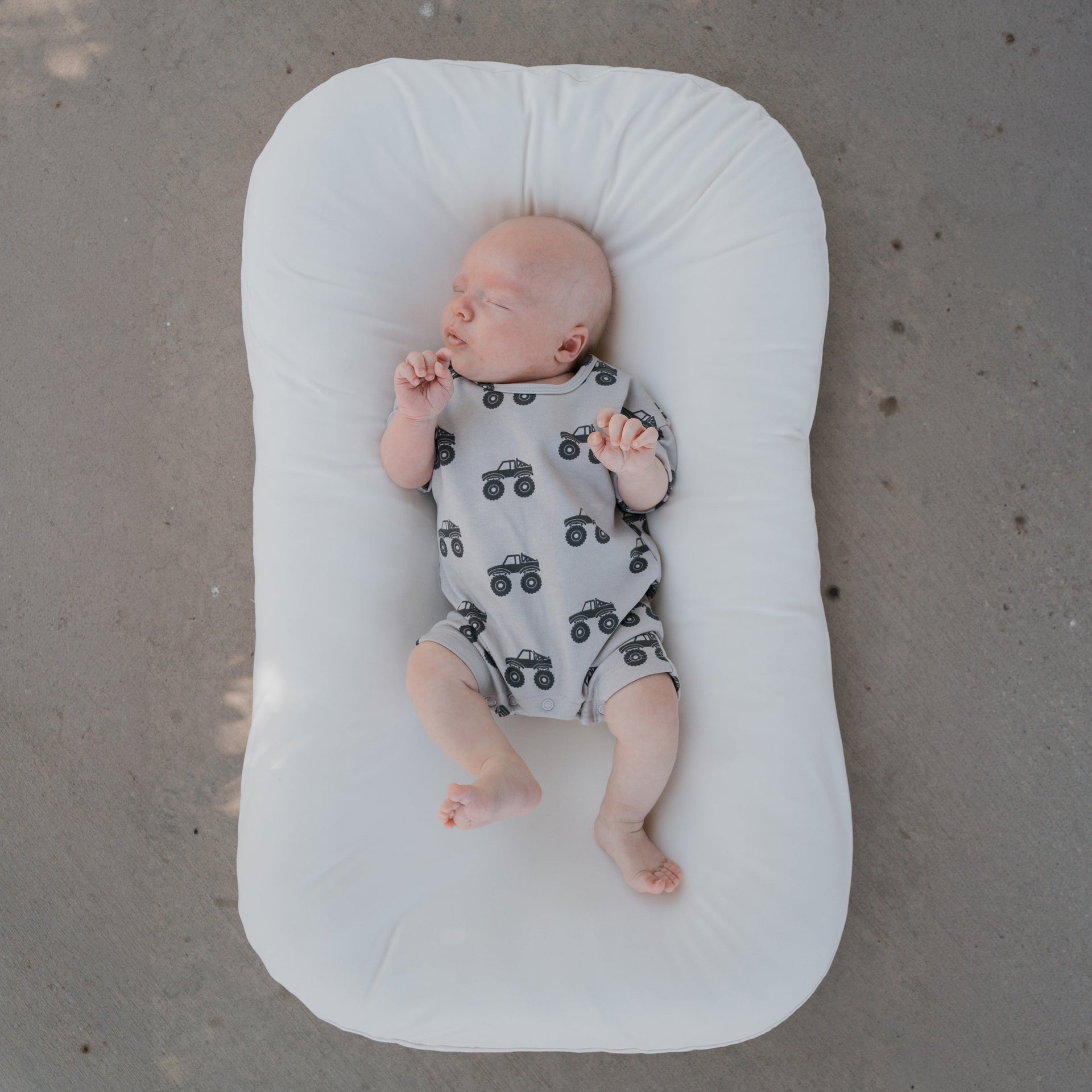 Unisex Monster Truck French Terry Romper in Light Grey and Charcoal