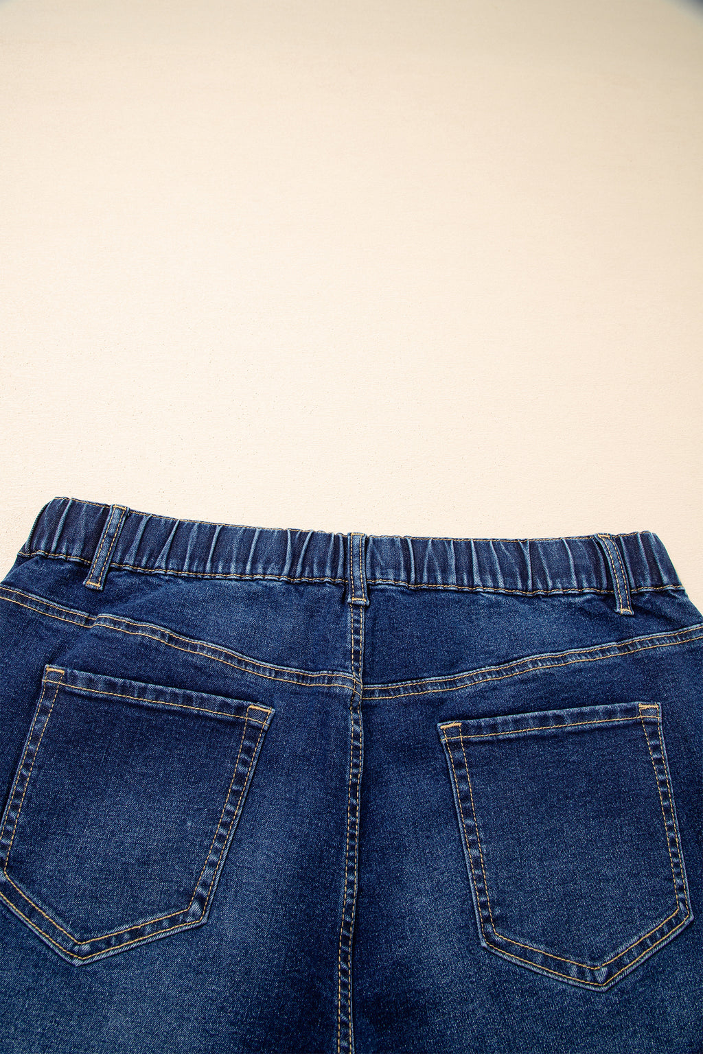 Blue Acid Wash Contrast Lace-Up Jeans | Denim