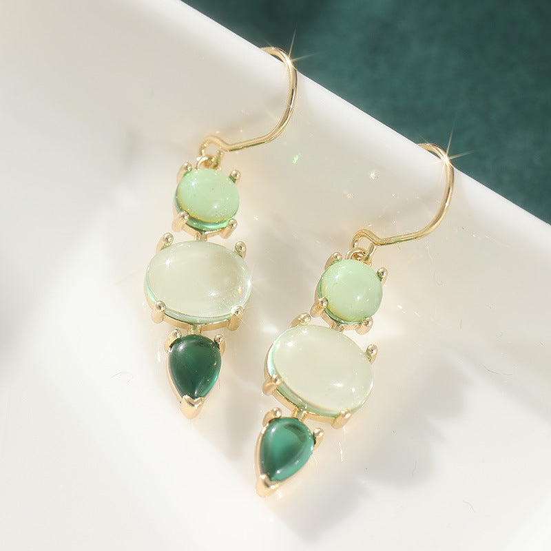 Elegant Green Stone Drop Earrings Gold Tone Brass Women Daily Vacation Fashion Jewelry Gift Versatile