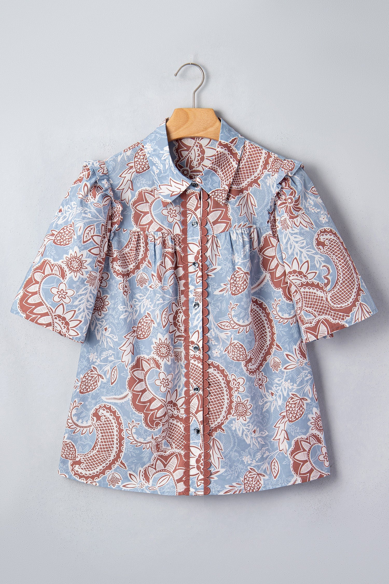 Athena Floral & Paisley Print Short Sleeve Boho Shirt