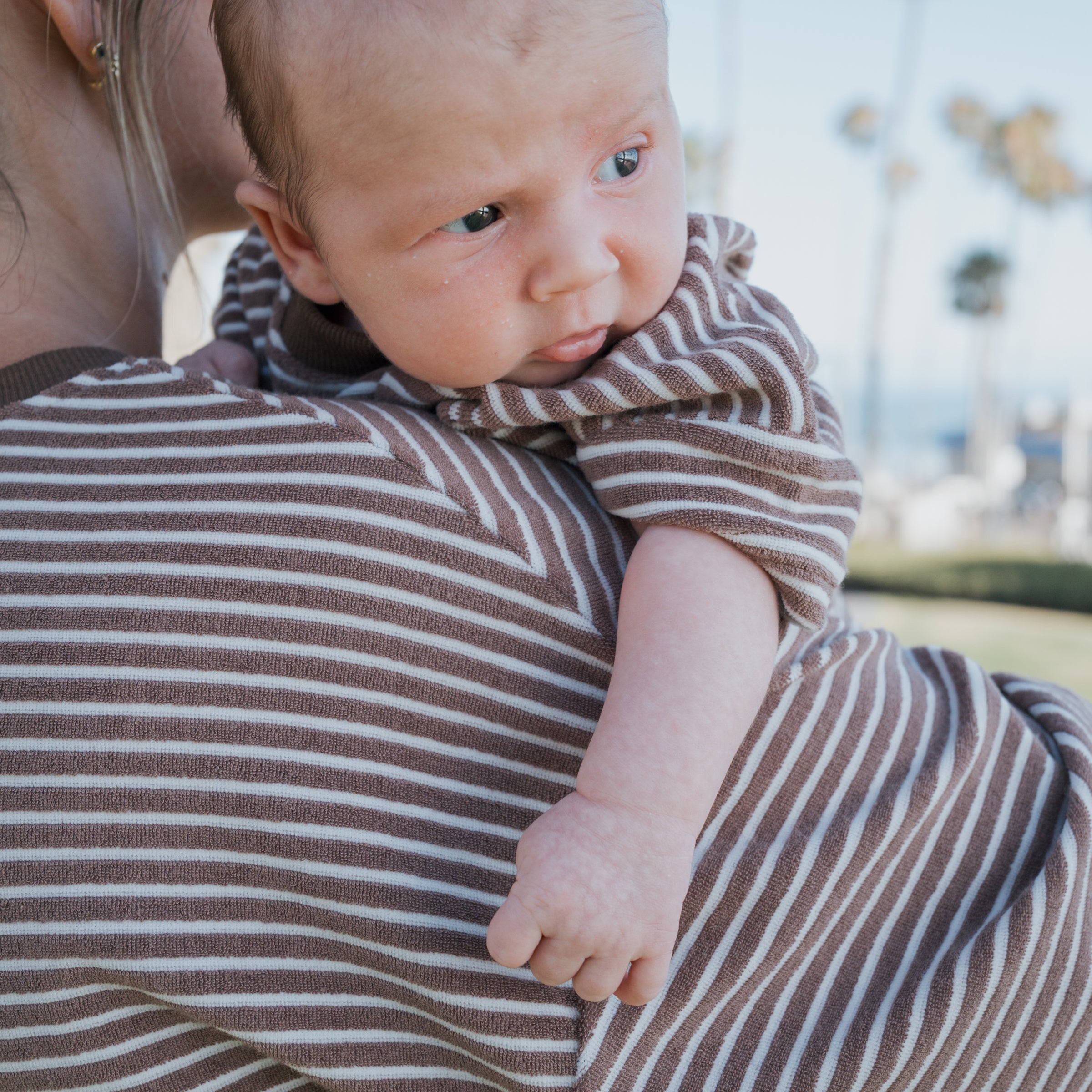 Terry T-Shirt Romper in Cola Stripe - Unisex Baby Relaxed Fit