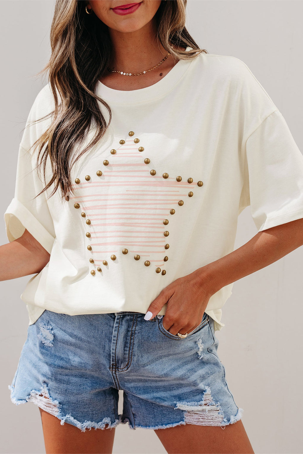 Western Star Studded Detail Short Sleeve Top