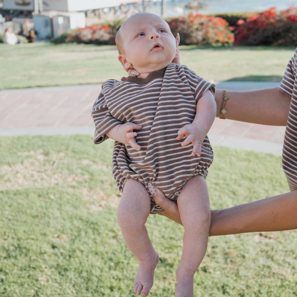Terry T-Shirt Romper in Cola Stripe - Unisex Baby Relaxed Fit