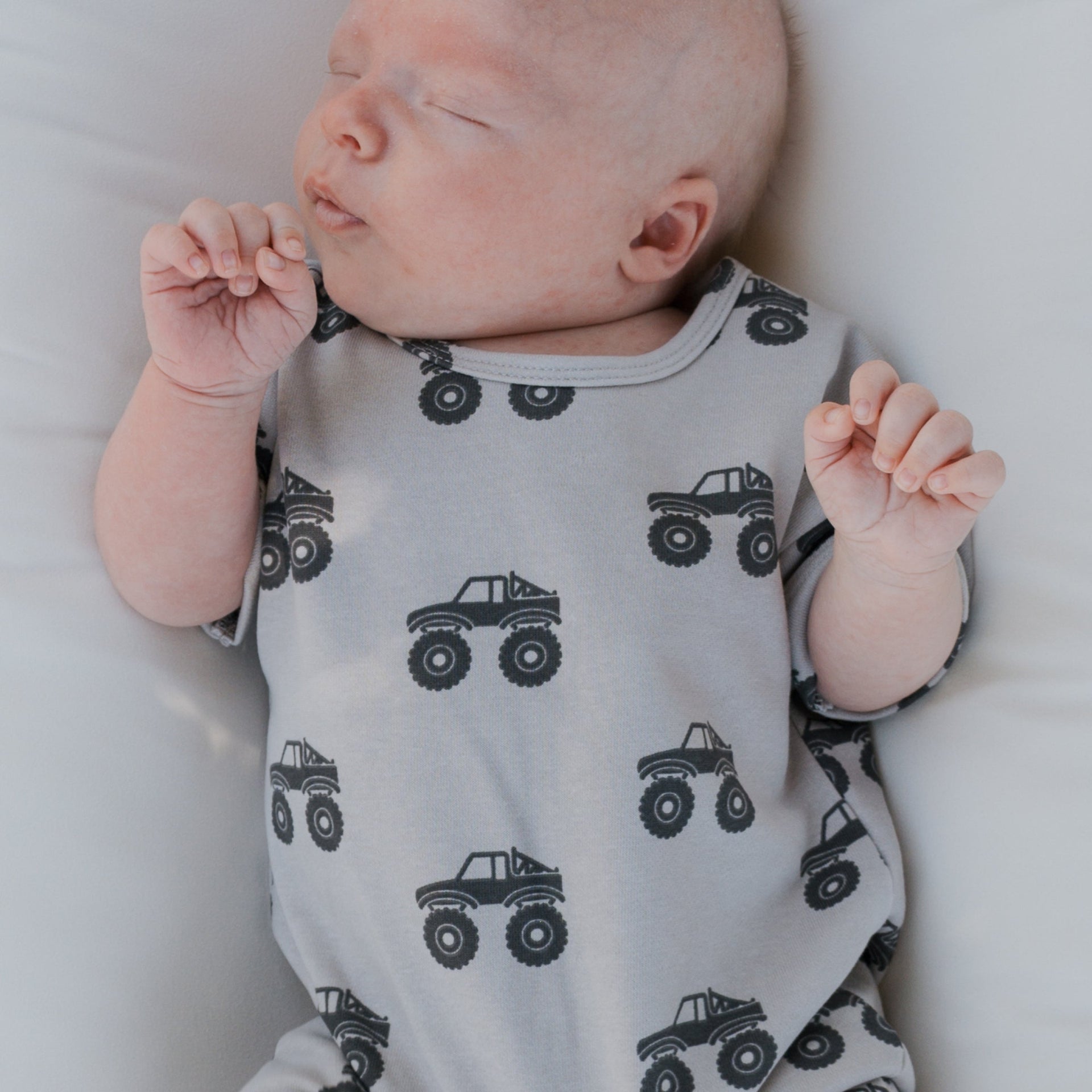 Unisex Monster Truck French Terry Romper in Light Grey and Charcoal