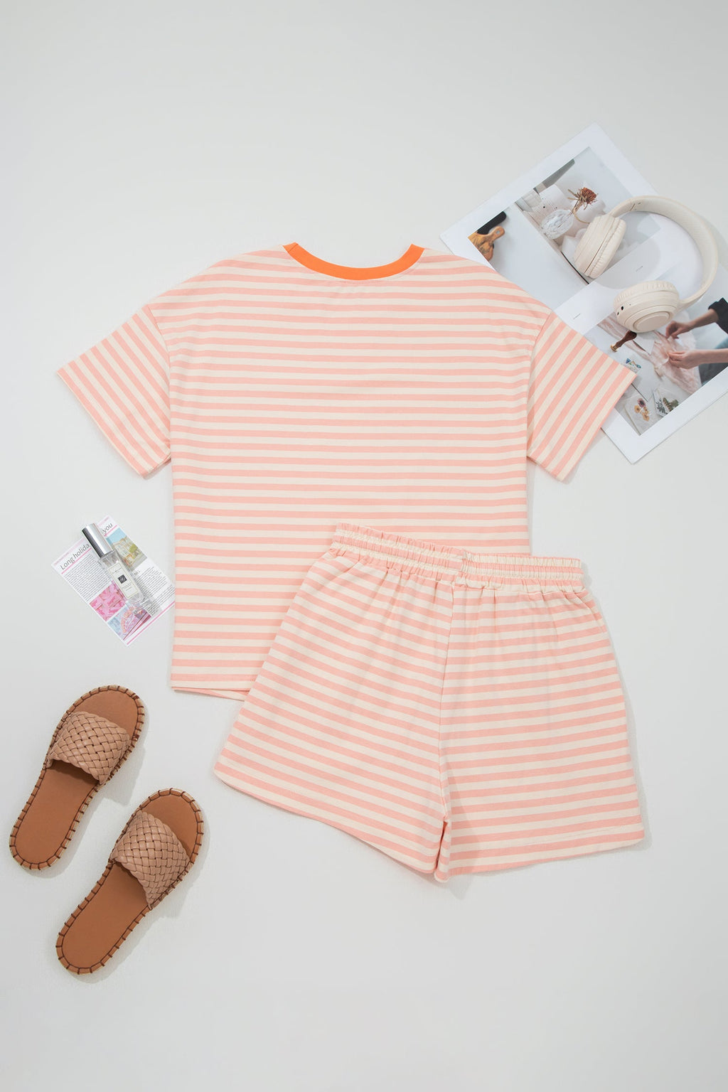 Adelina Stripe Contrast Loose Tee and Matching Shorts Summer Set