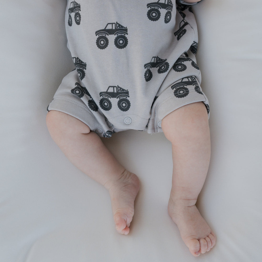 Unisex Monster Truck French Terry Romper in Light Grey and Charcoal