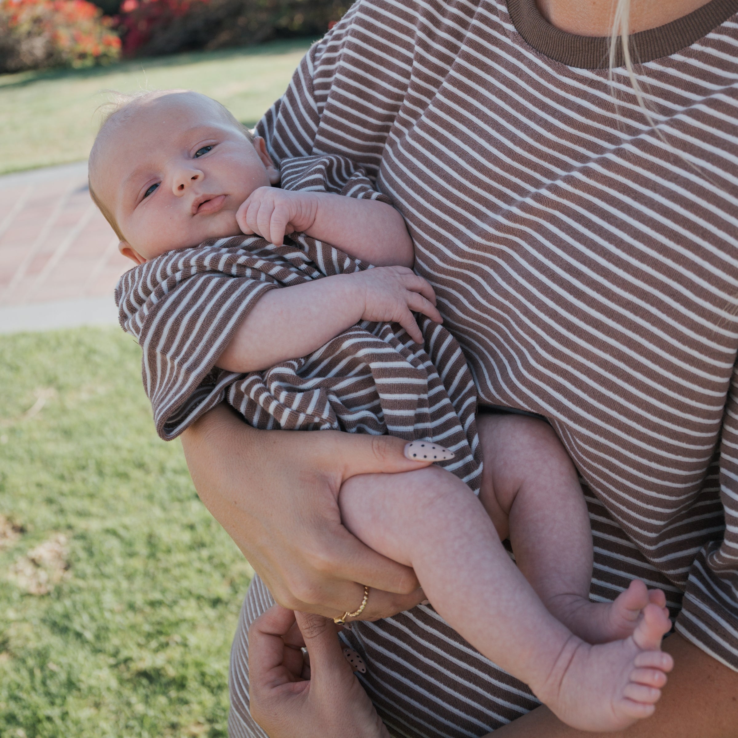 Terry T-Shirt Romper in Cola Stripe - Unisex Baby Relaxed Fit