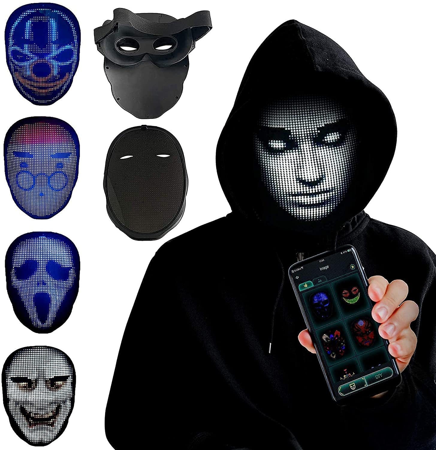 LED Luminous Face Changing Mask Bluetooth App Control Party Prop