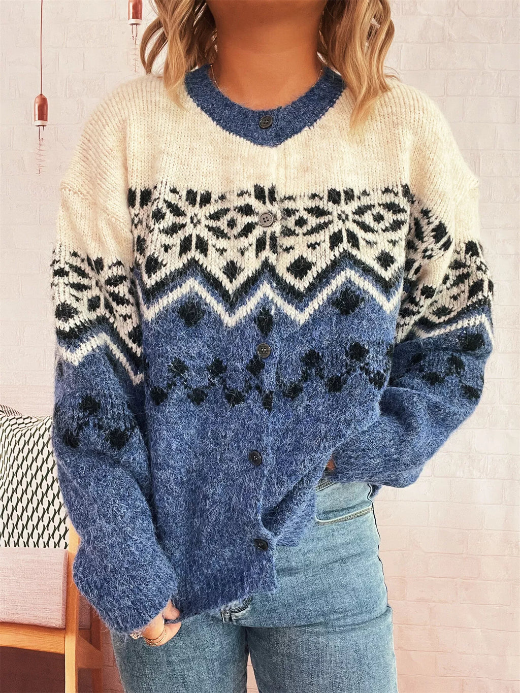 Christmas Button Up Drop Shoulder Cardigan