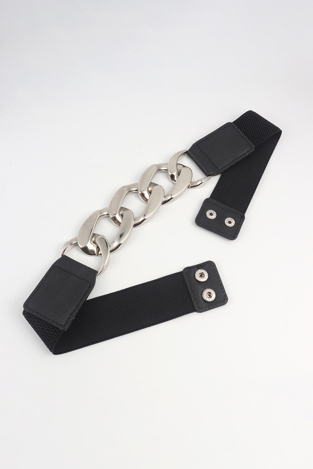 Chain Detail Elastic Belt with Alloy Buckle | PU Leather