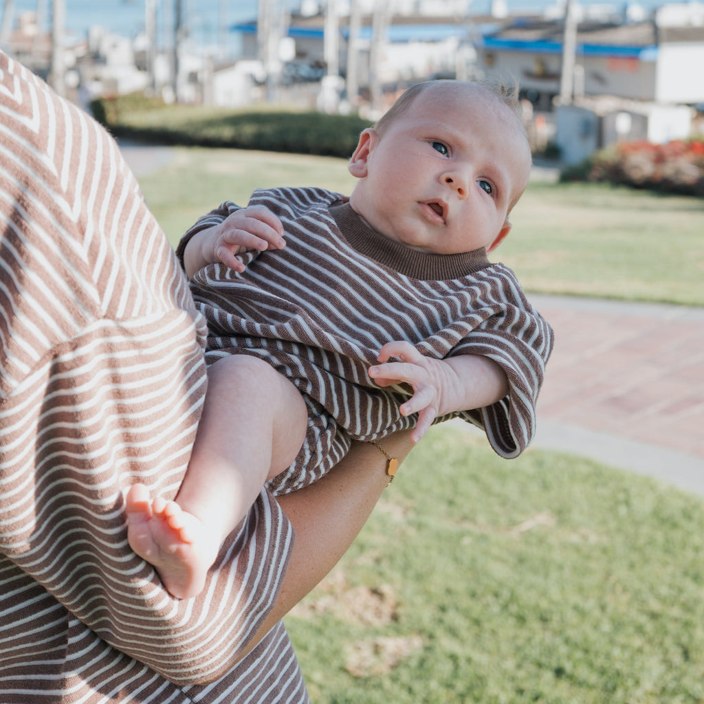 Terry T-Shirt Romper in Cola Stripe - Unisex Baby Relaxed Fit