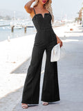 Women's Sleeveless Denim Jumpsuit V-Neck High Waist Wide Leg
