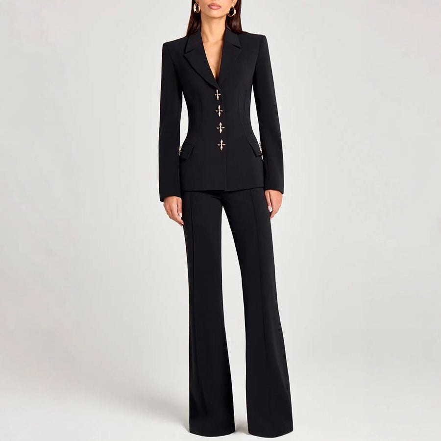 Women's Fitted Sleeveless Blazer Vest with Metallic Button Detail - Image 3