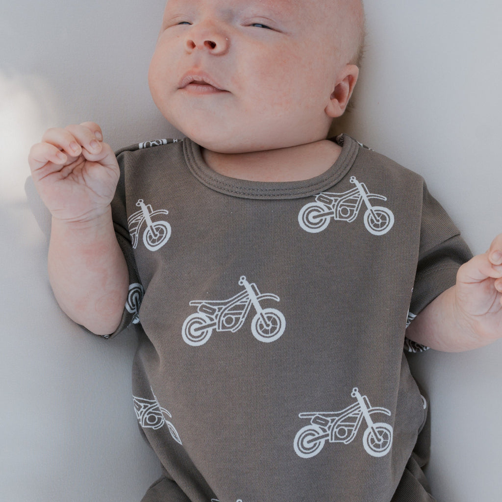 Unisex Dirt Bike French Terry Romper in Grey and White