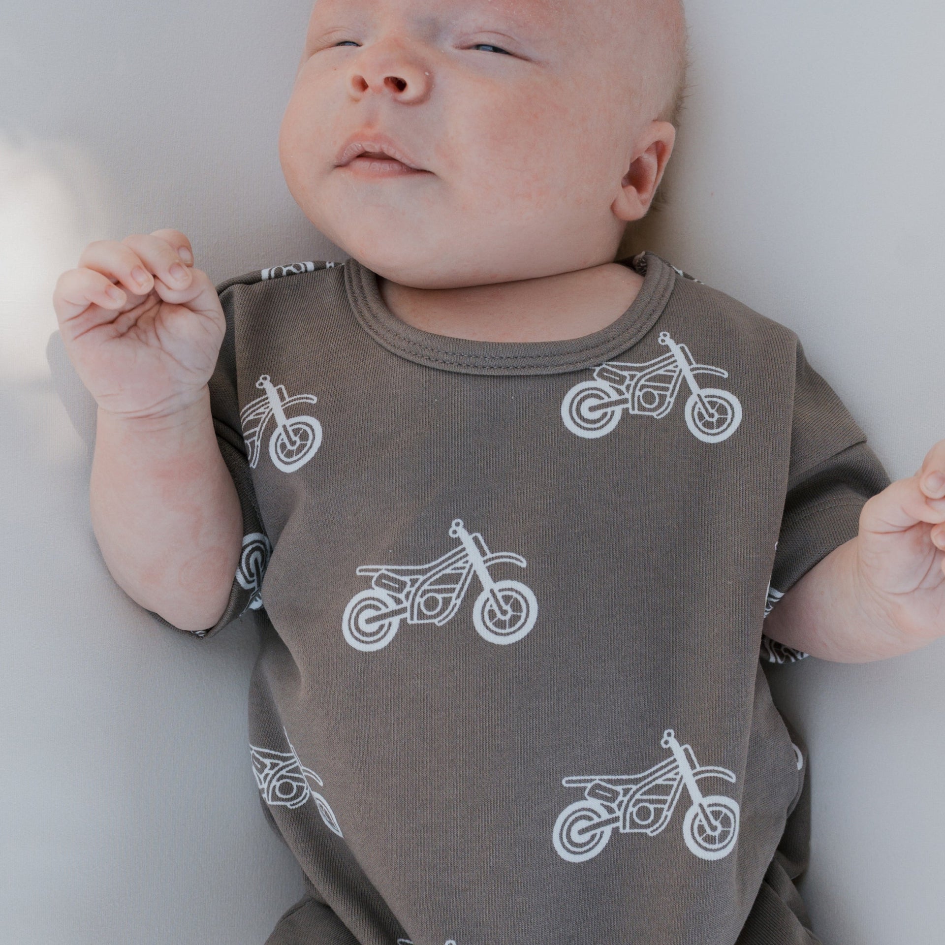 Unisex Dirt Bike French Terry Romper in Grey and White