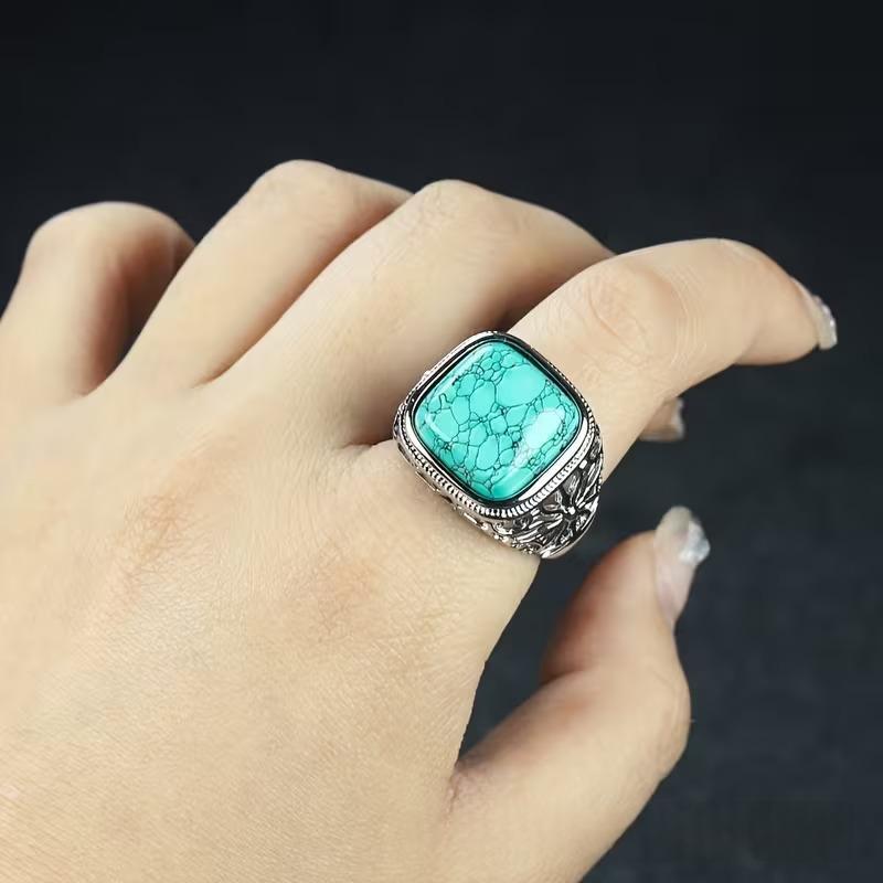 Natural Raw High-Porcelain Turquoise Ring