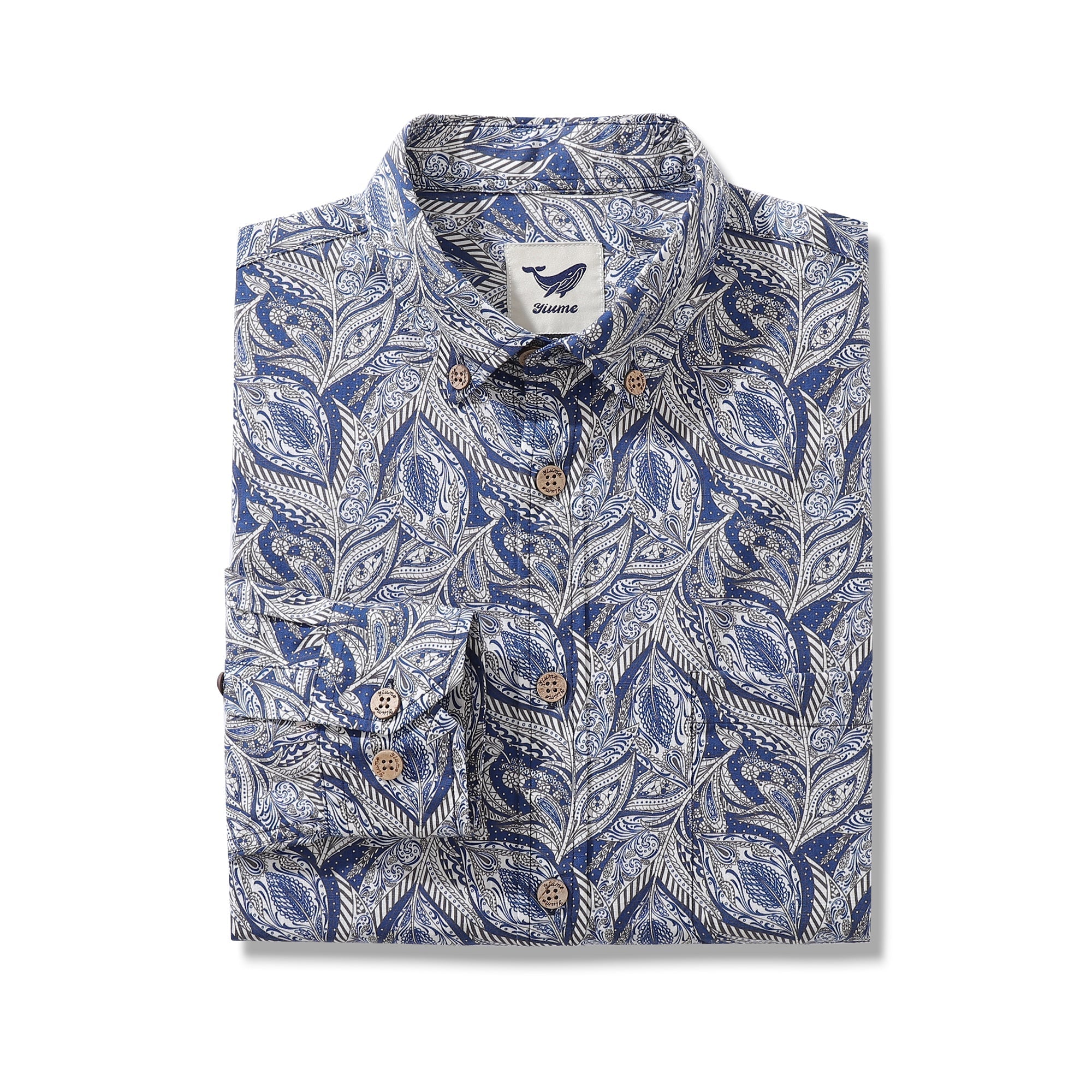 Men's Elm Tree Print Long Sleeve Cotton Hawaiian Shirt