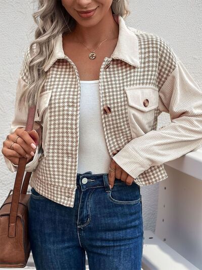 Women's Houndstooth Button-Up Long Sleeve Jacket