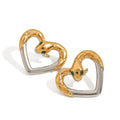 18K gold hollow heart with gold and silver color matching design high-end earrings