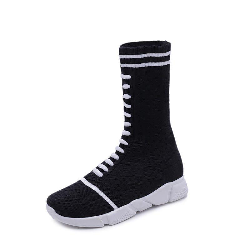 Autumn European Style Chunky Sole Knit Boots for Women