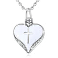 Cross Diamond Heart-Shaped Cremation Necklace