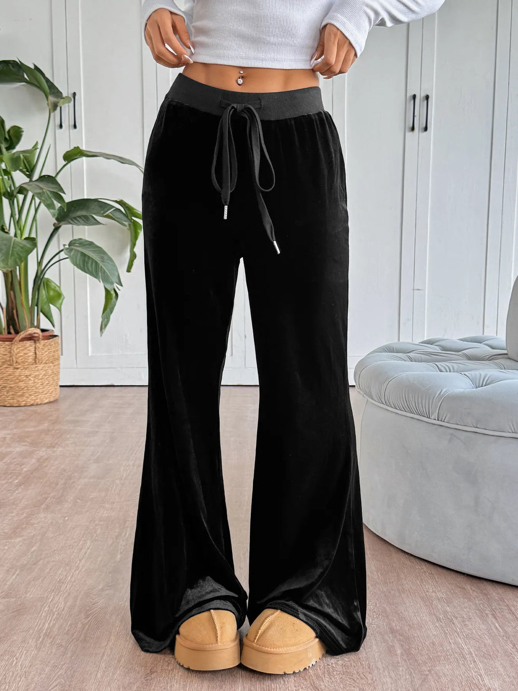 Wide-Leg Drawstring Pants