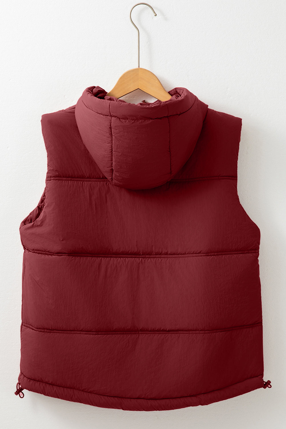 Women's Hooded Puffer Vest in Deep Burgundy - Image 2
