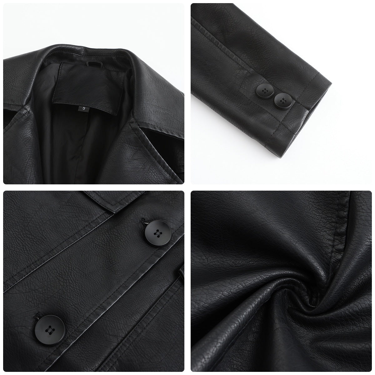 Women's Long Leather Trench Coat Button Front Outerwear