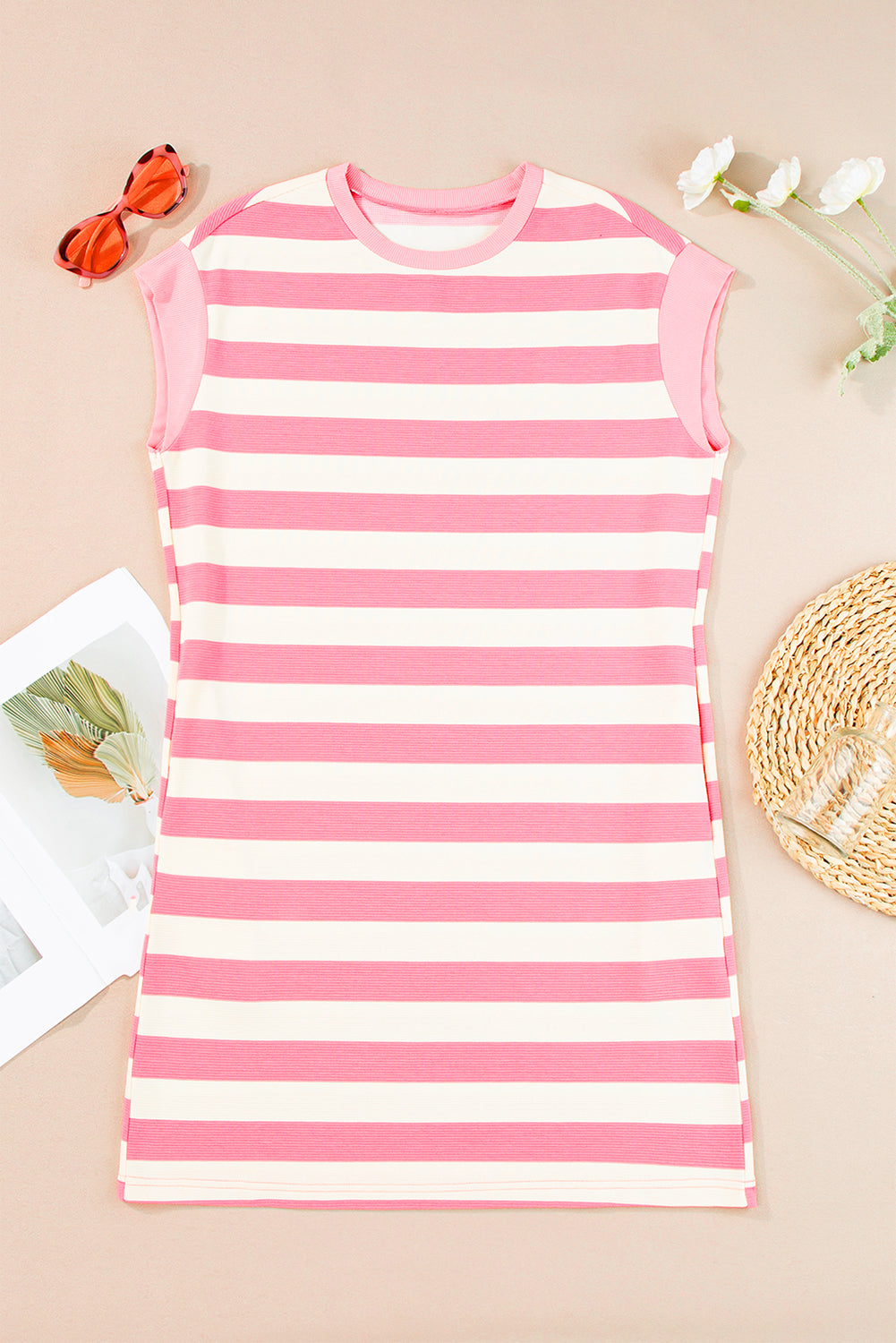 Stripe Cap Sleeve T-Shirt Dress