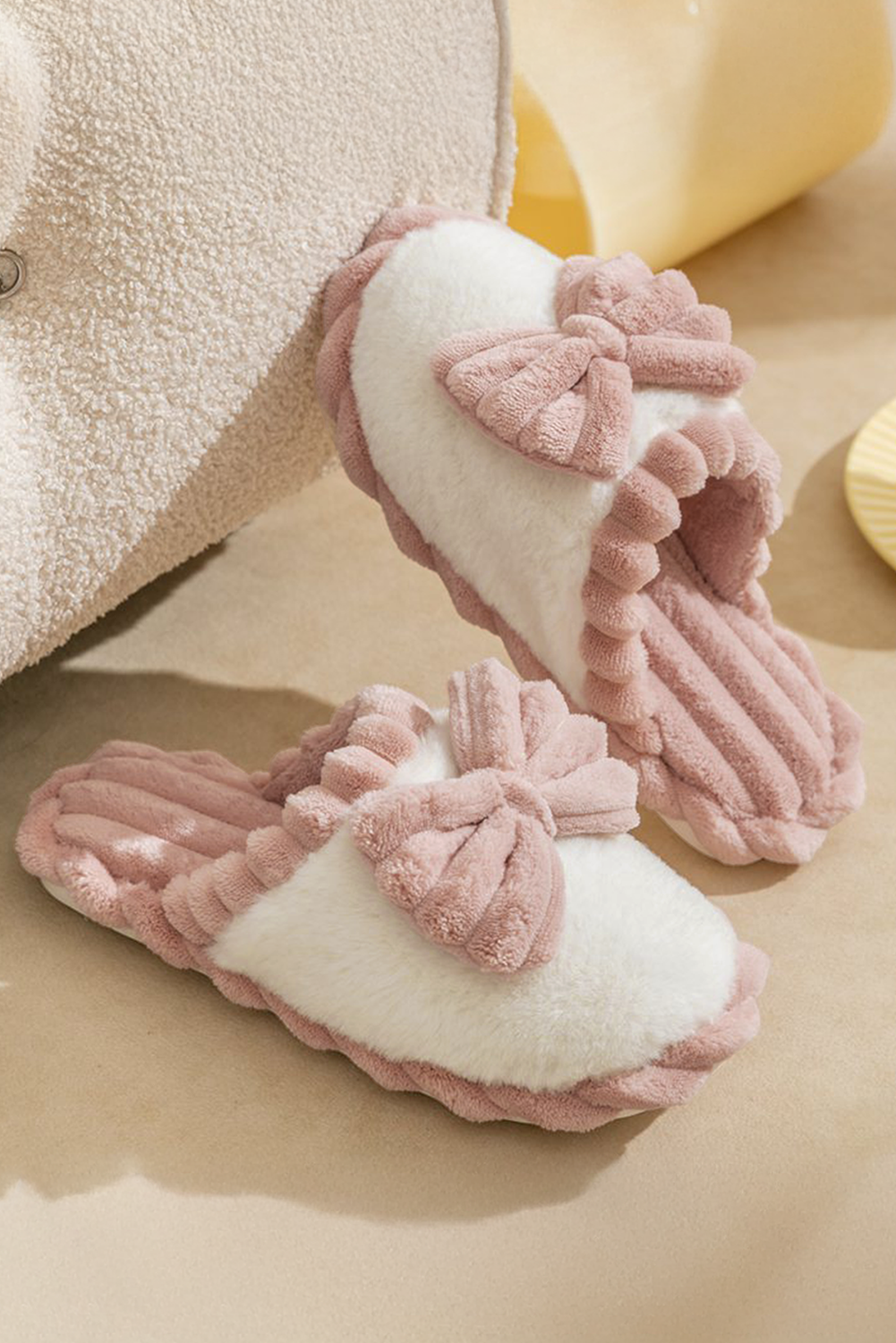 Fushia Bow Plush Winter Slipper | Cozy Indoor Footwear