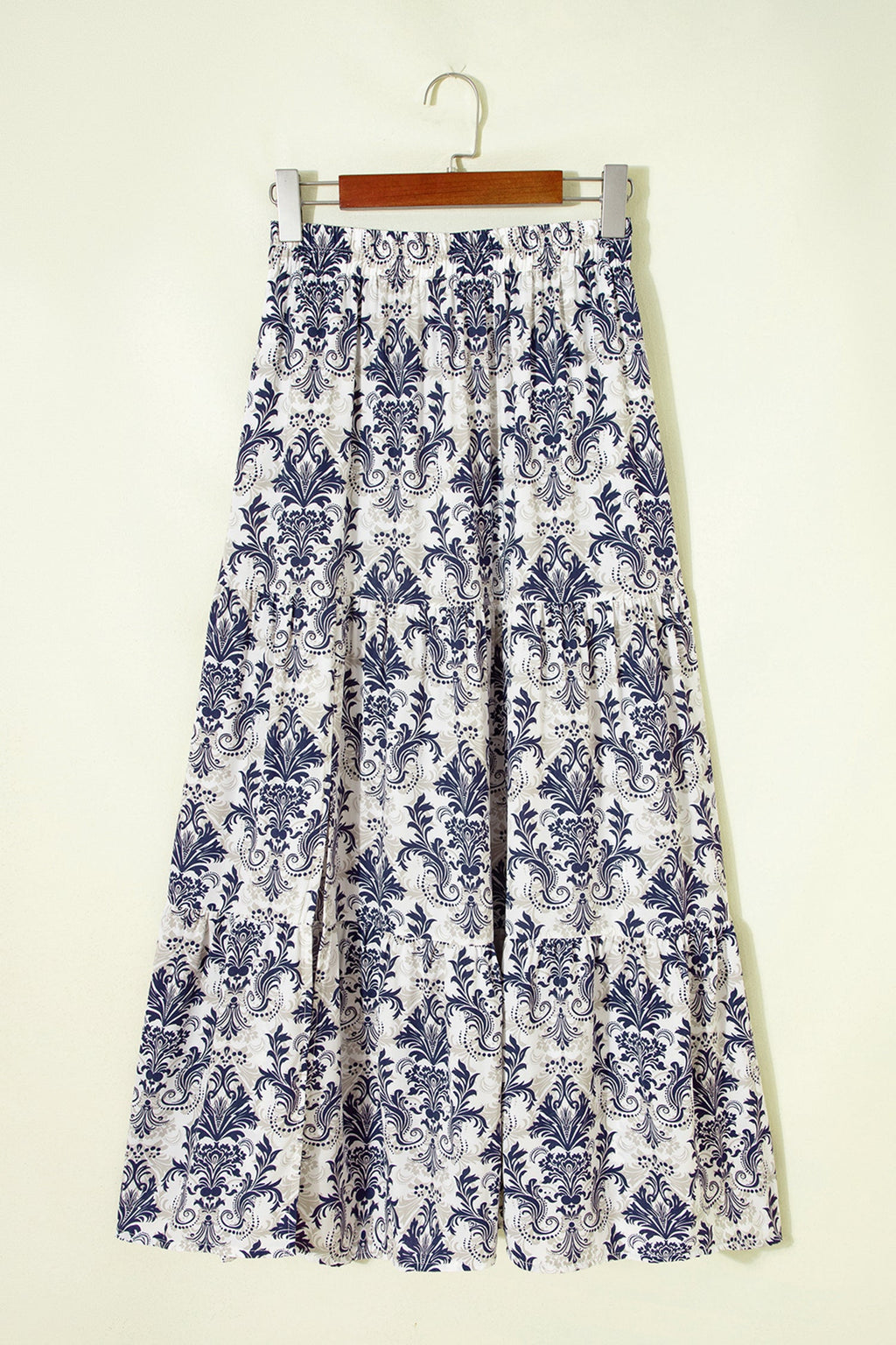 Boho Floral Tiered Maxi Skirt with Side Split - Relaxed Fit