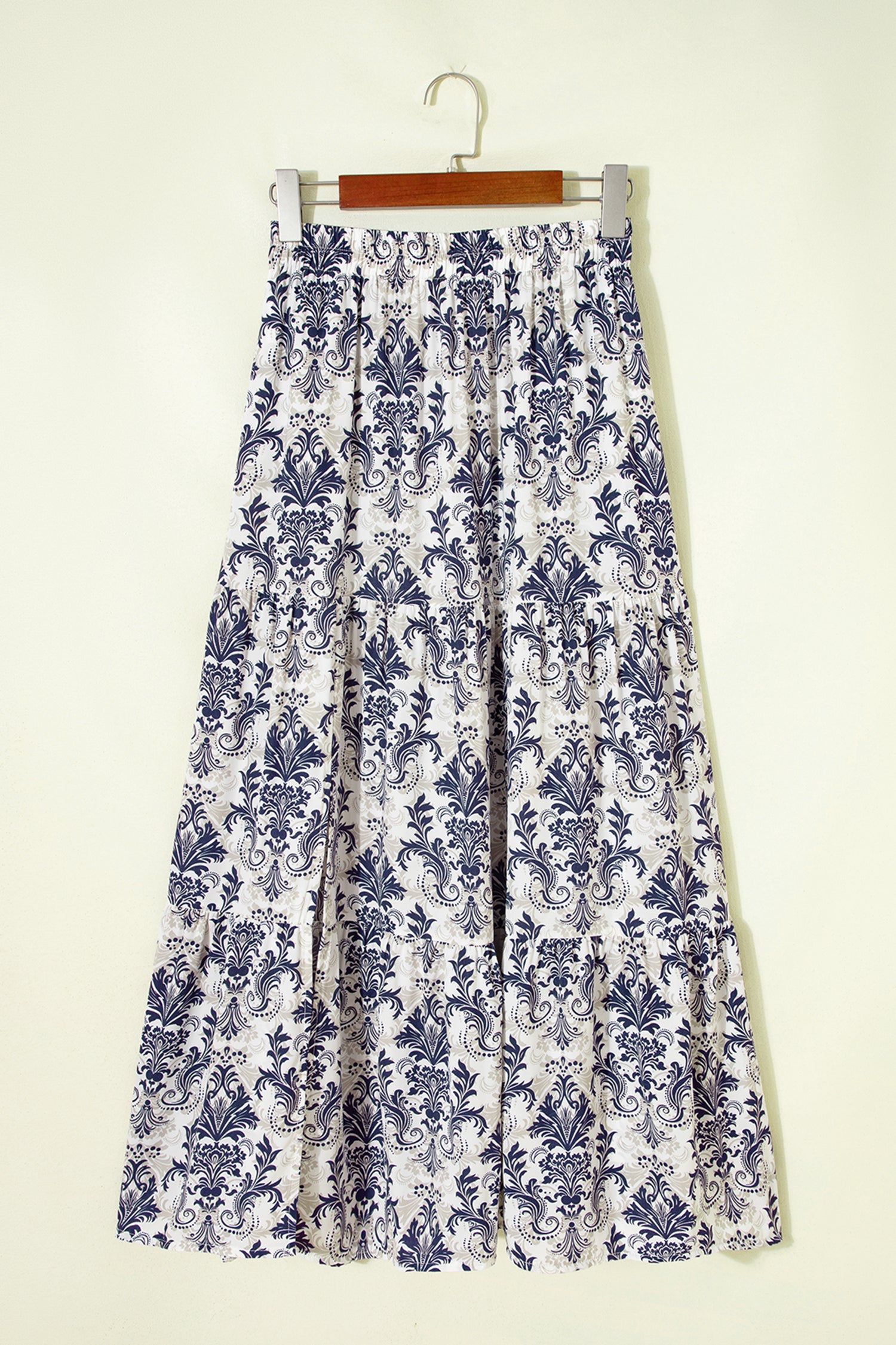 Boho Floral Tiered Maxi Skirt with Side Split - Relaxed Fit