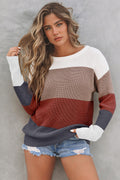 Colorblock Stripe Round Neck Pullover Sweater