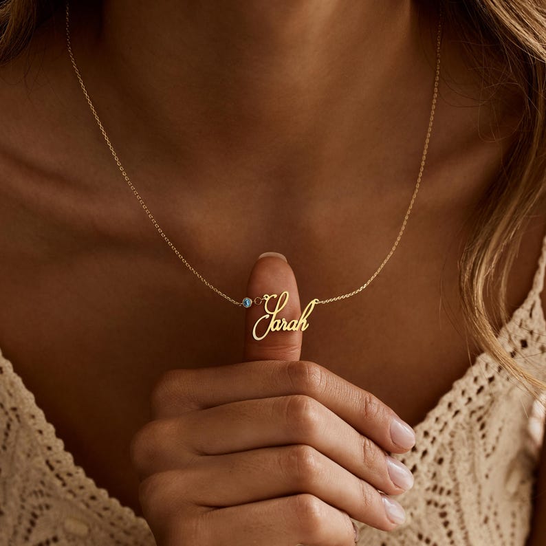 Personalized Cursive Name Necklace with Birthstone