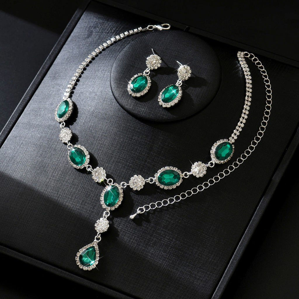 2026 Hot New Luxury Shiny Water Drop Necklace Earrings Suit High-grade All-match Bridal Jewelry Wholesale