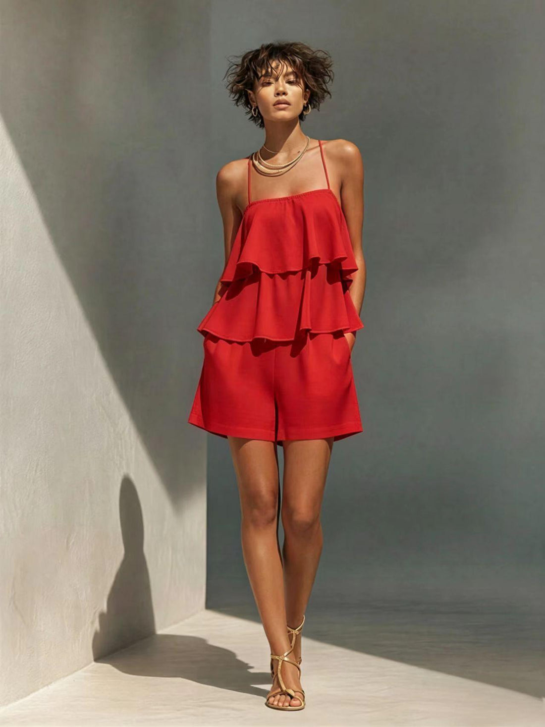 Women's Ruffle Layer Camisole and Shorts Set - Image 8