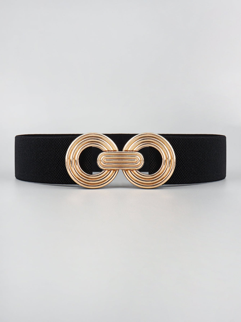 Geometric Buckle Elastic Wide Belt | Brown & Gold