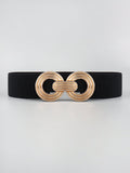 Geometric Buckle Elastic Wide Belt | Brown & Gold