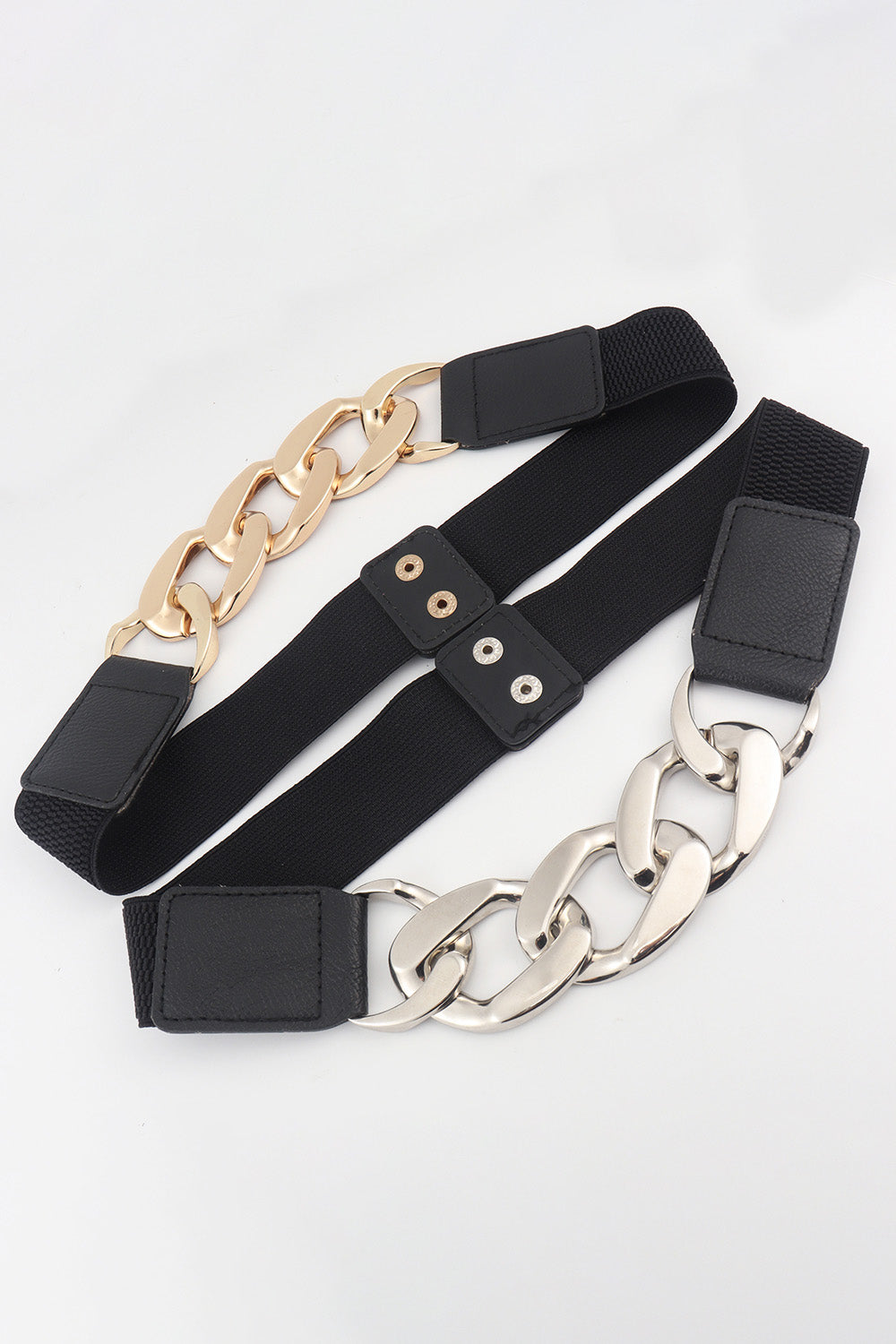 Chain Detail Elastic Belt with Alloy Buckle | PU Leather