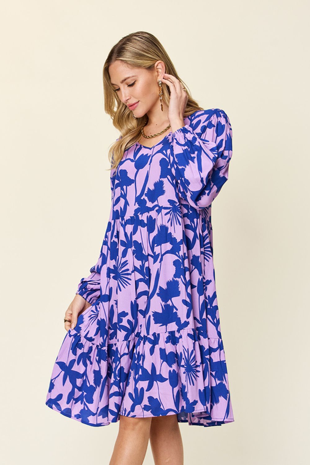 Printed Ruffle Hem Dress with Functional Pockets