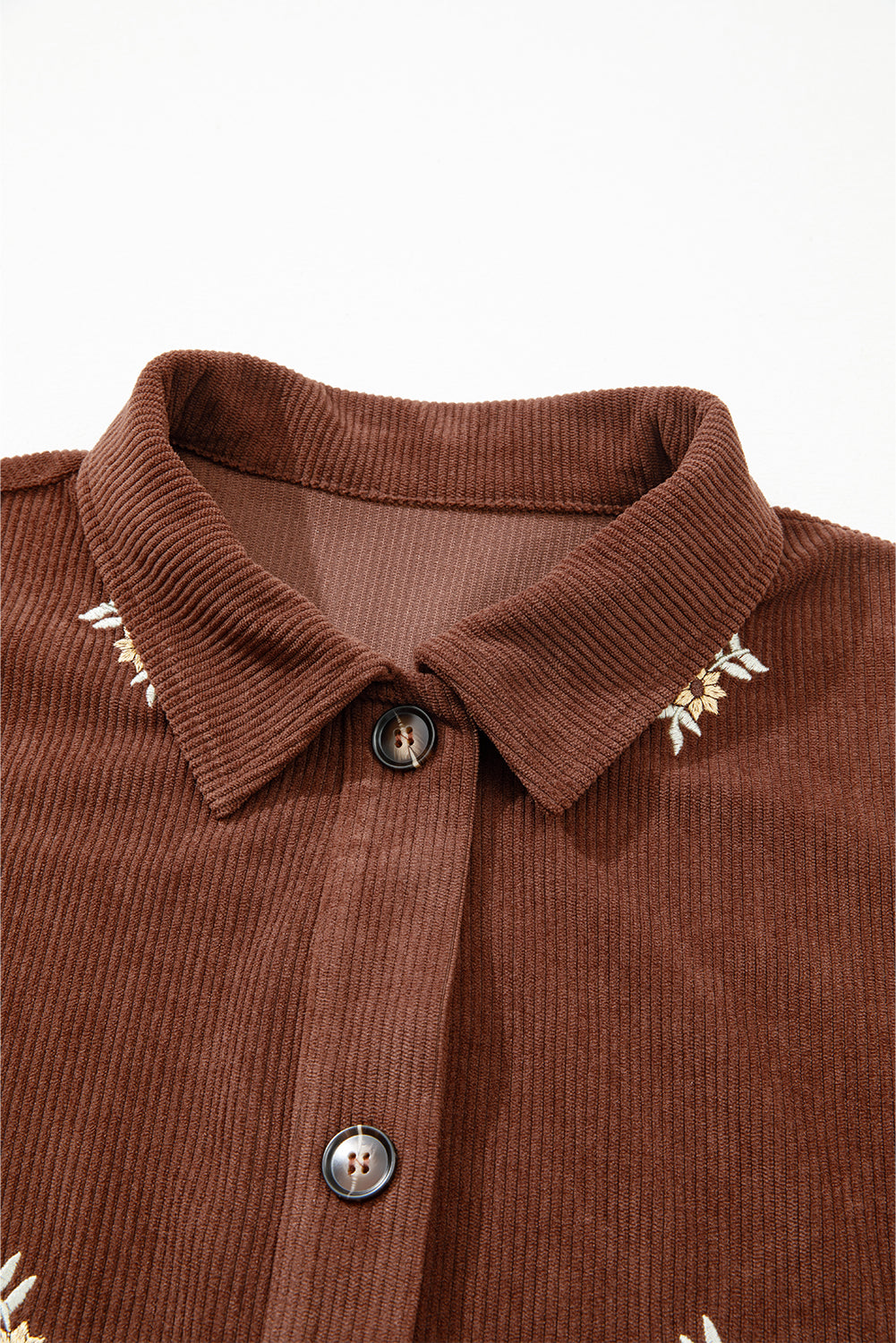 Floral Corduroy Embroidered Button-Front Jacket