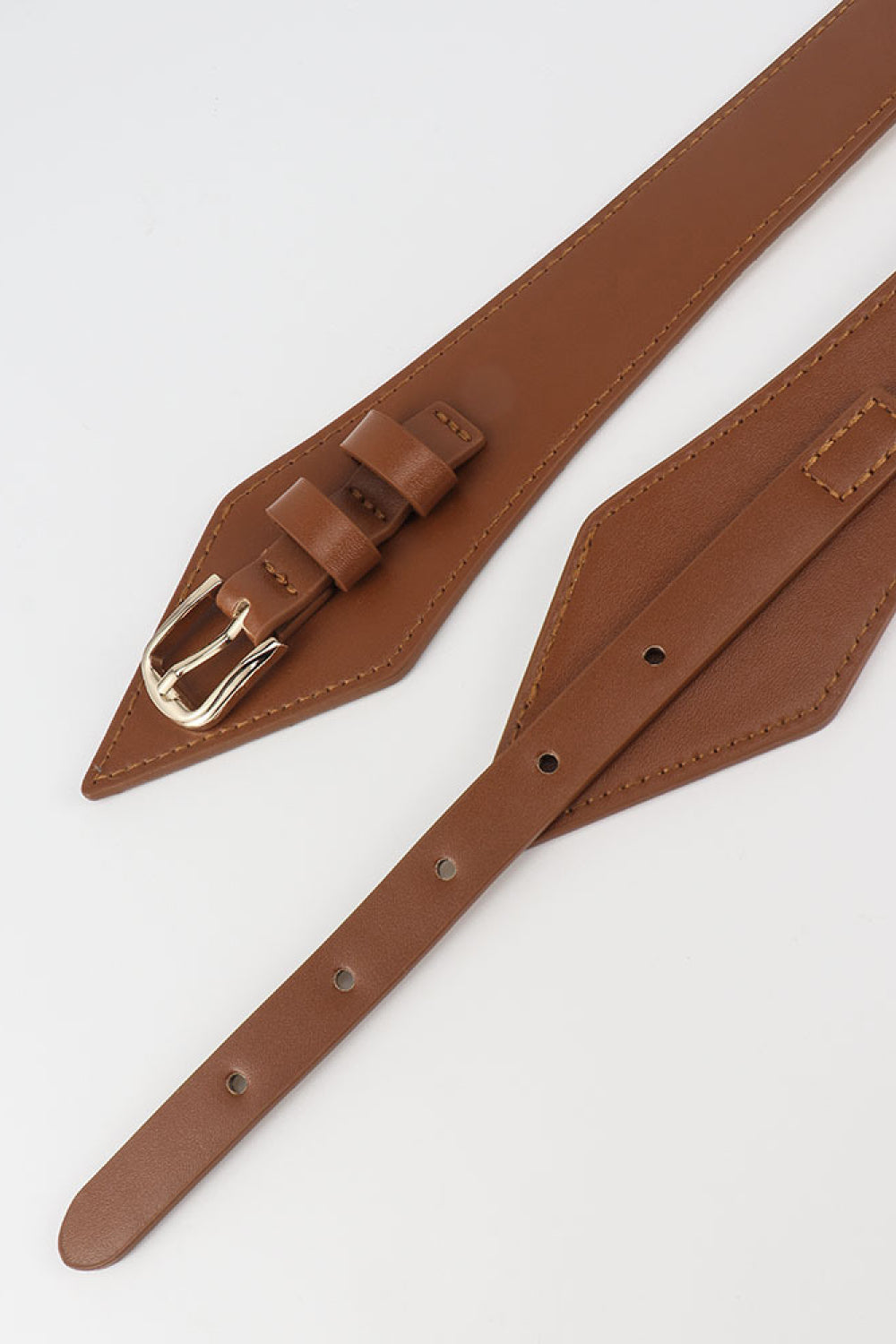 Fashion Geometric Elastic Belt | PU Leather | Brown & Gold