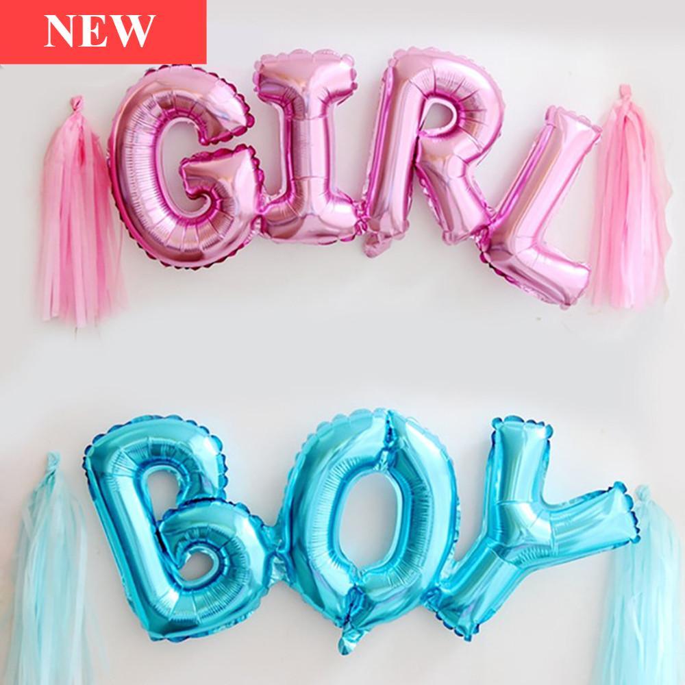 Decorative pink and blue alphabet foil balloons for baby shower party celebrations