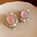 Niche Vintage Retro Earrings, Oval & Rhombus Diamond Studs, Luxury High-end Ear Jewelry
